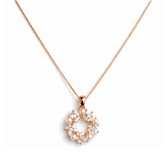 925 Silver Rose Gold Pearl & Marquise Stone Wreath Pendant Necklace