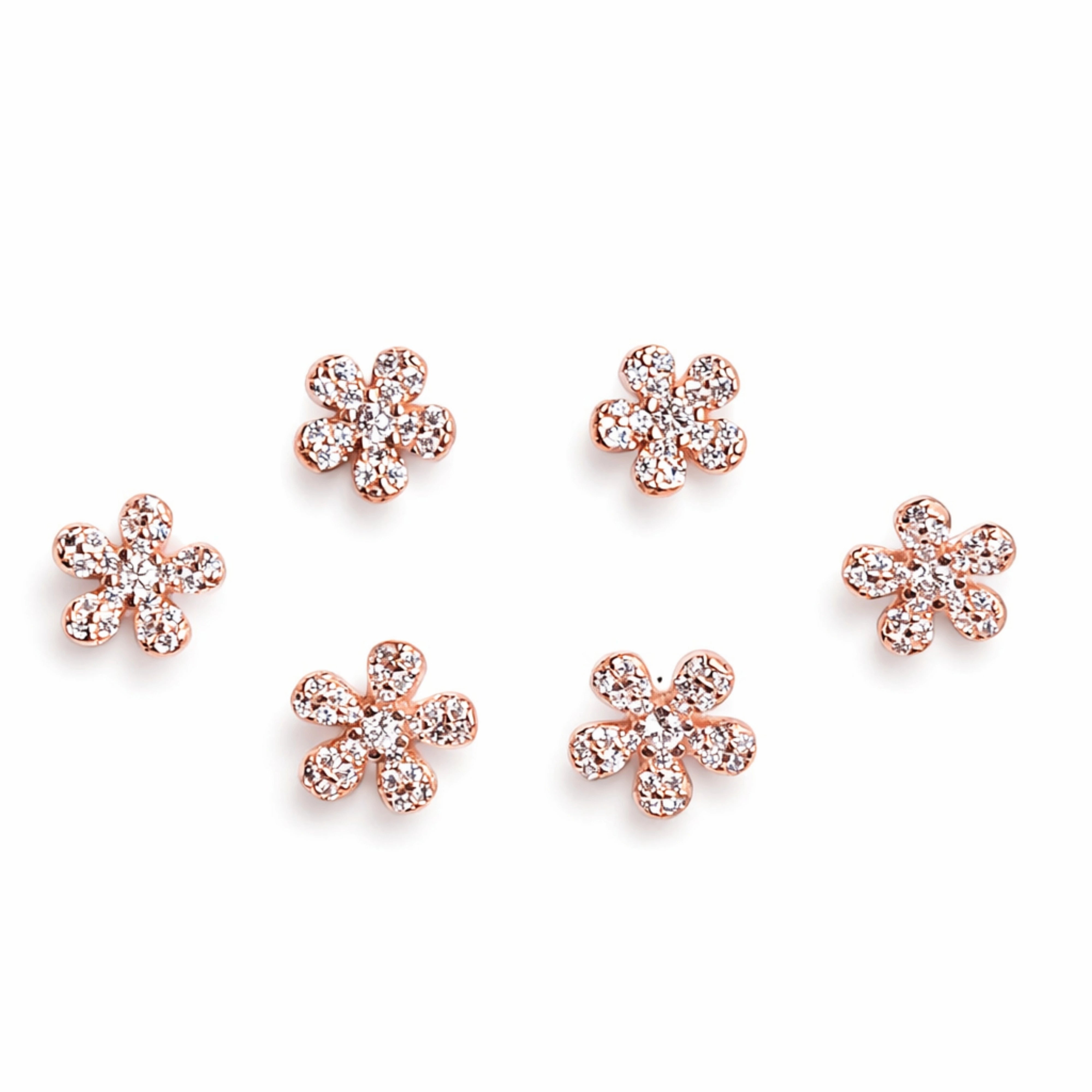 925 Sterling Silver Rose Gold Flower Earrings Set | CZ Stud Trio