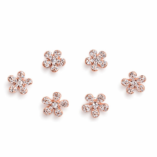 925 Sterling Silver Rose Gold Flower Earrings Set | CZ Stud Trio