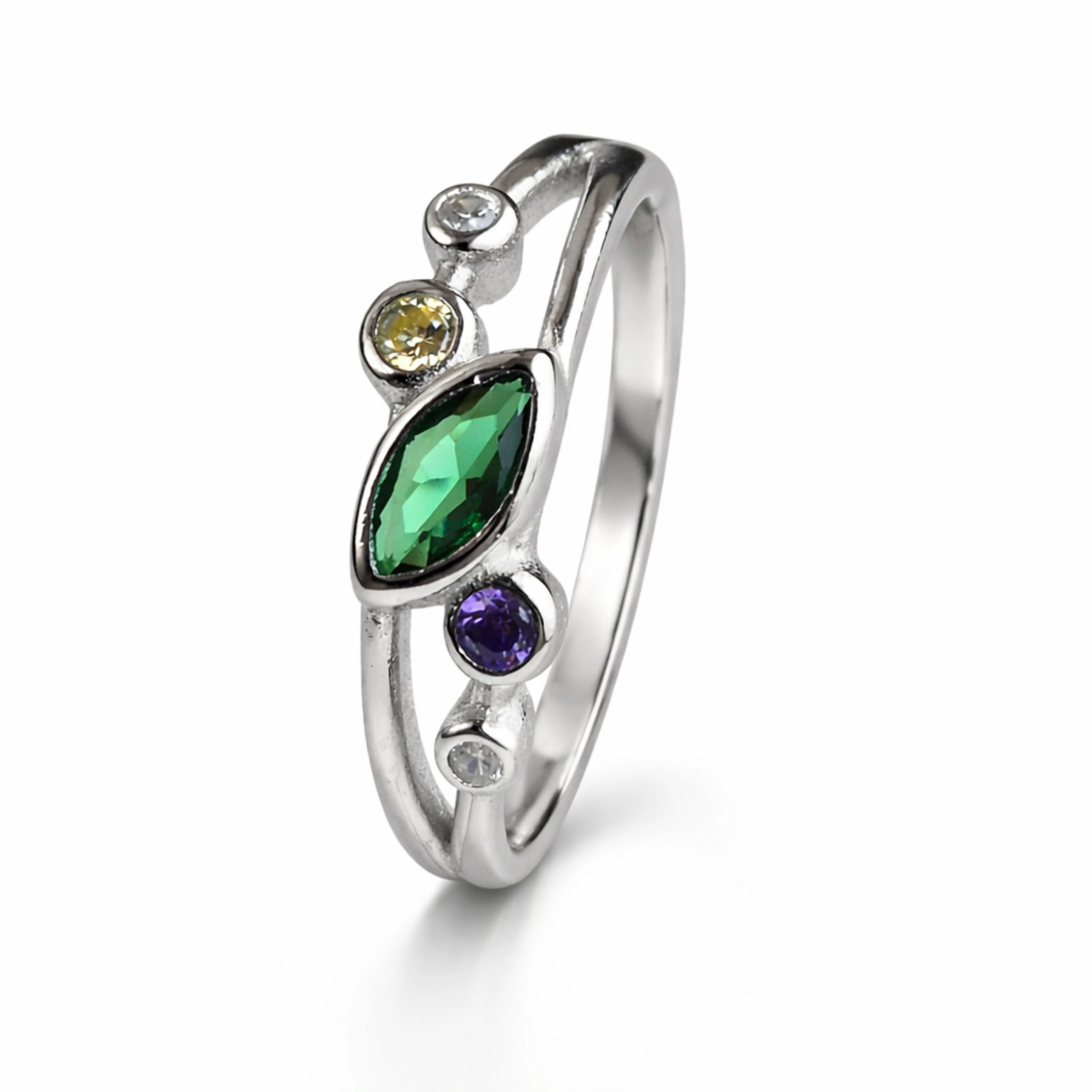 925  Silver close setting multicolor Adjustable Ring
