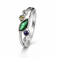 925  Silver close setting multicolor Adjustable Ring