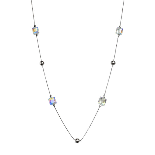 925 Sterling Silver Crystal Cube Station Necklace