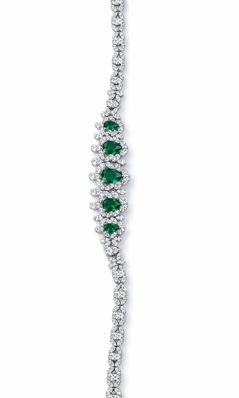 925 Sterling Silver Green Emerald CZ Tennis Bracelet for Women