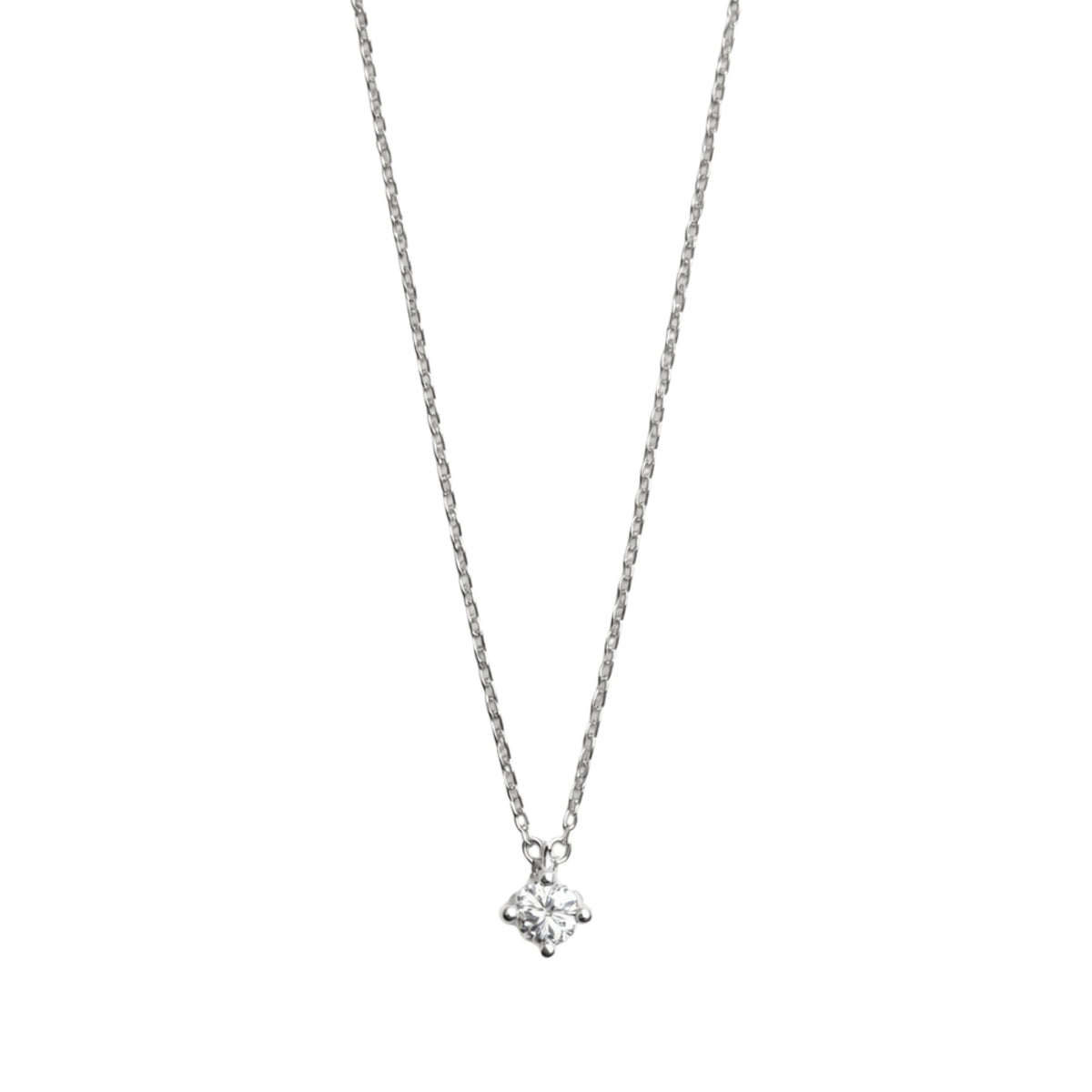 925 Sterling Silver Solitaire CZ Pendant Necklace
