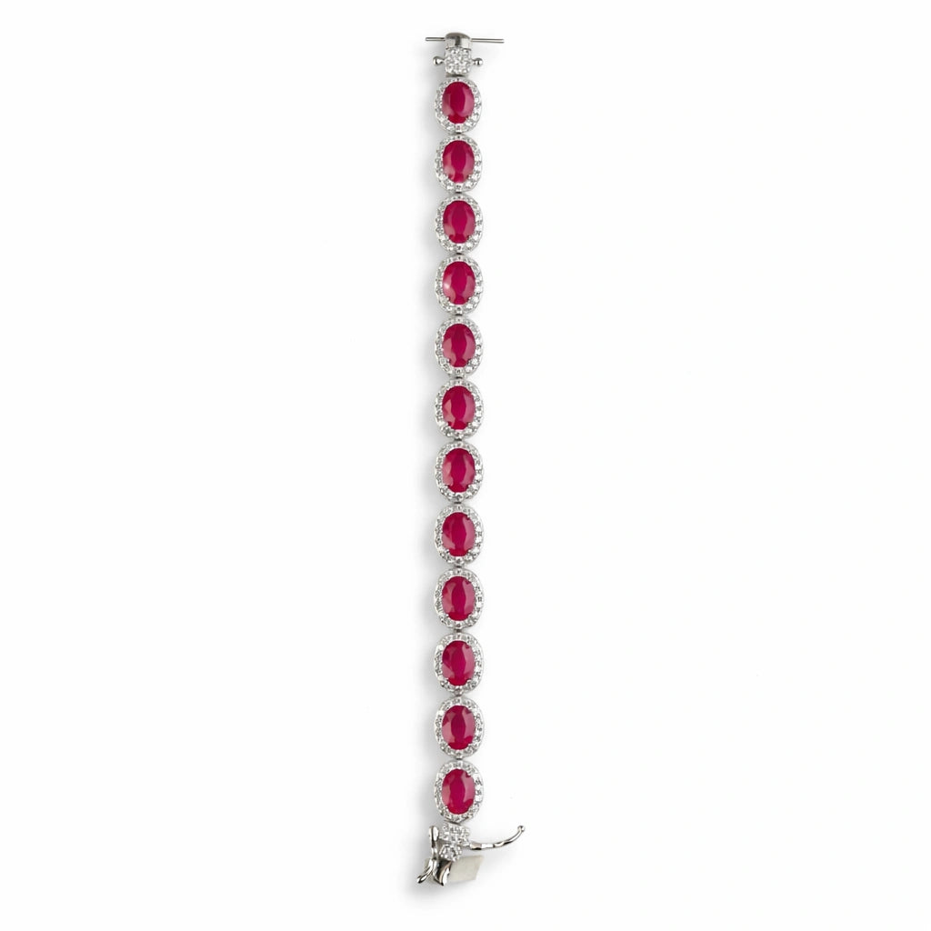 925 Sterling Silver Ruby Red CZ Tennis Bracelet for Women