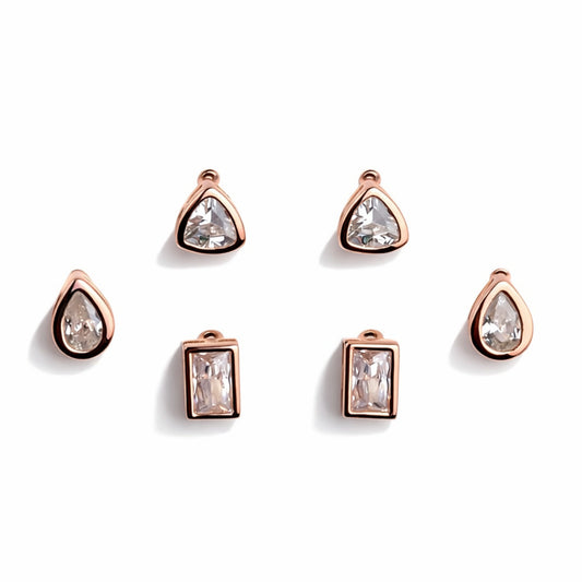 925 Sterling Silver Rose Gold Geometric Earrings Set | Triangle, Rectangle & Teardrop CZ Studs