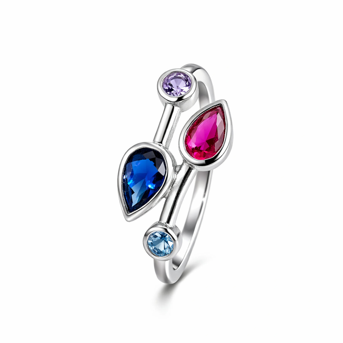 925  Silver close setting multicolor Adjustable Ring