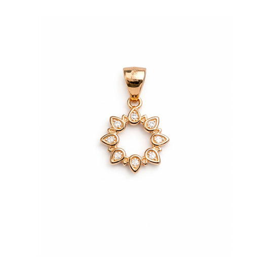 925 Sterling Silver Rose Gold Floral Halo Pendant with Teardrop CZ Stones