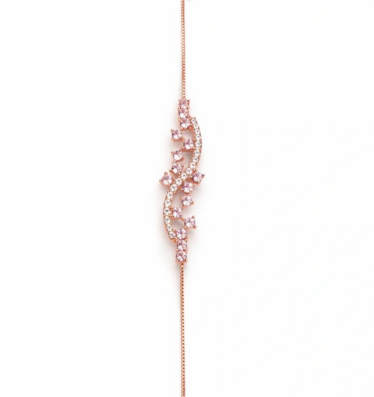 925 Sterling Silver Rose Gold Pink Crystal Leaf Bracelet for Women