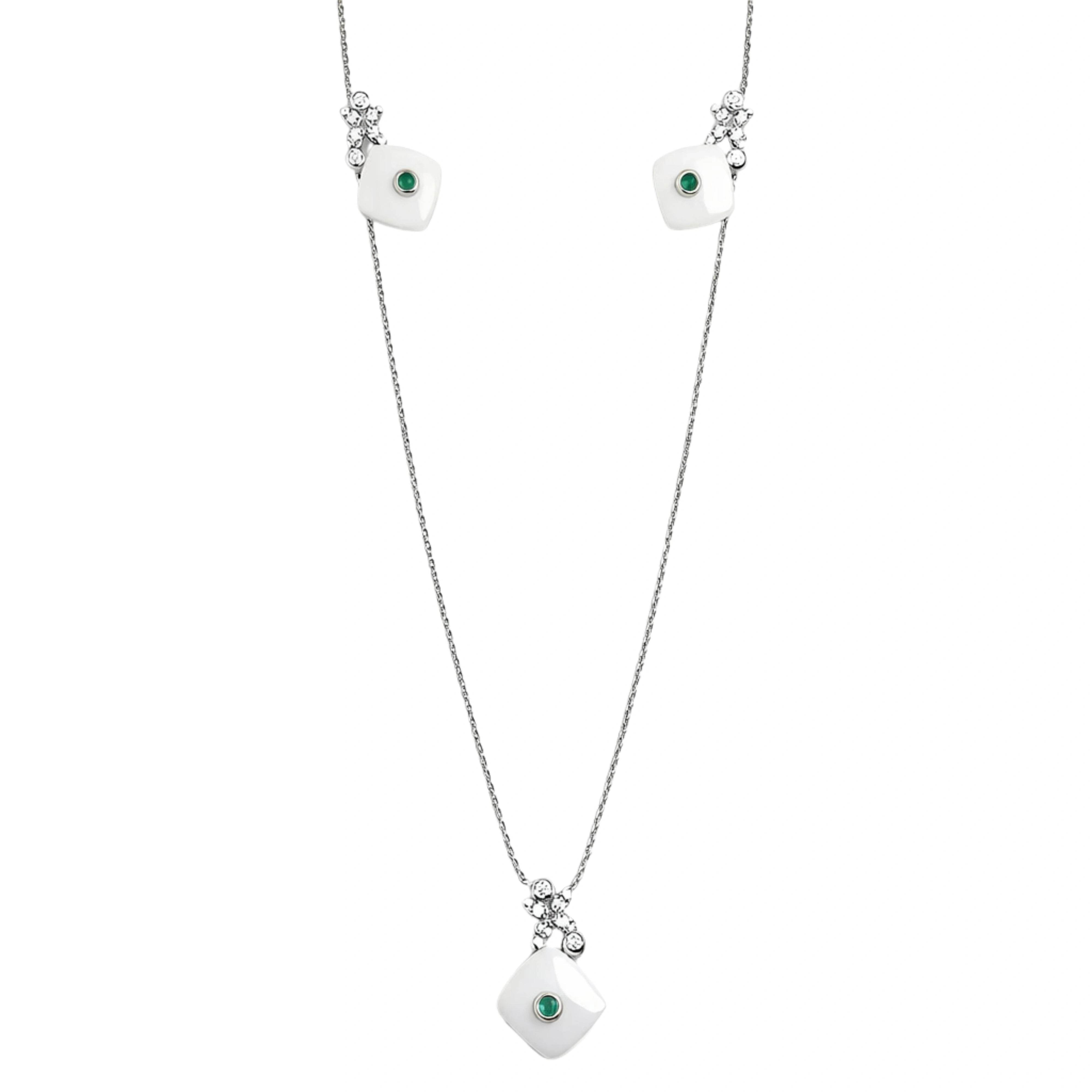 925 Sterling Silver White Enamel Station Necklace