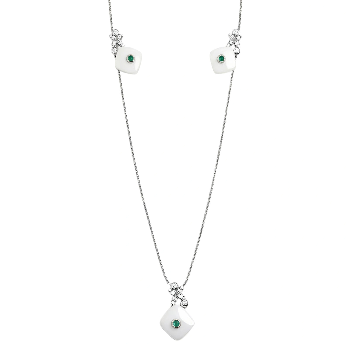 925 Sterling Silver White Enamel Station Necklace
