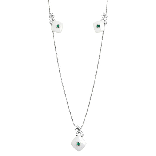 925 Sterling Silver White Enamel Station Necklace