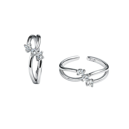 925 Sterling Silver Triple CZ Adjustable Toe Ring