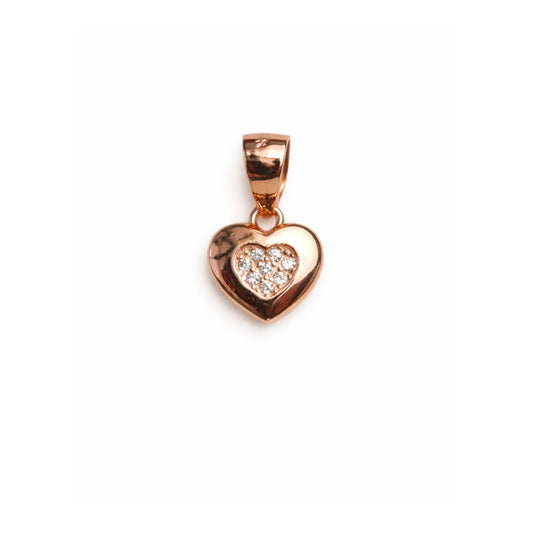 925 Sterling Silver Rose Gold Heart Pendant with CZ Cluster