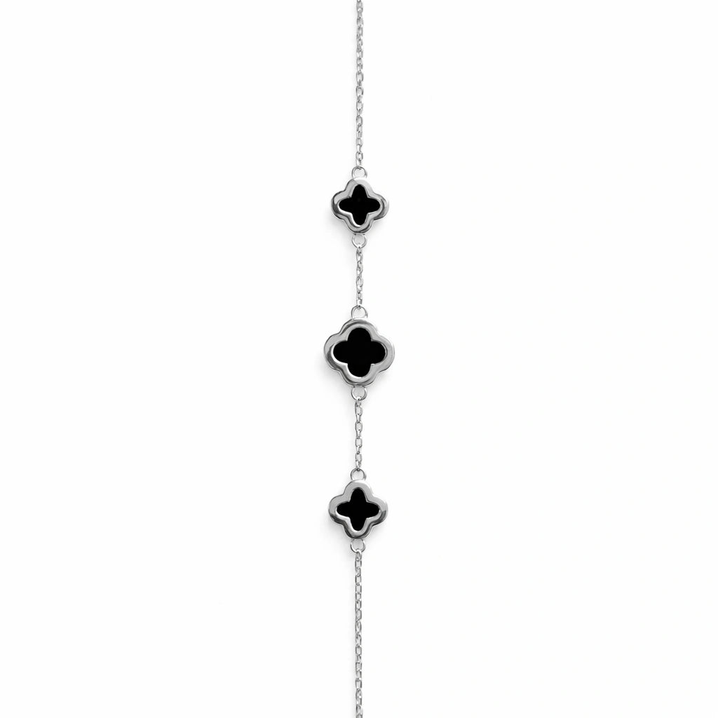 925 Sterling Silver Black Clover Charm Bracelet for Women