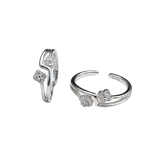 925 Sterling Silver Floral CZ Adjustable Toe Ring