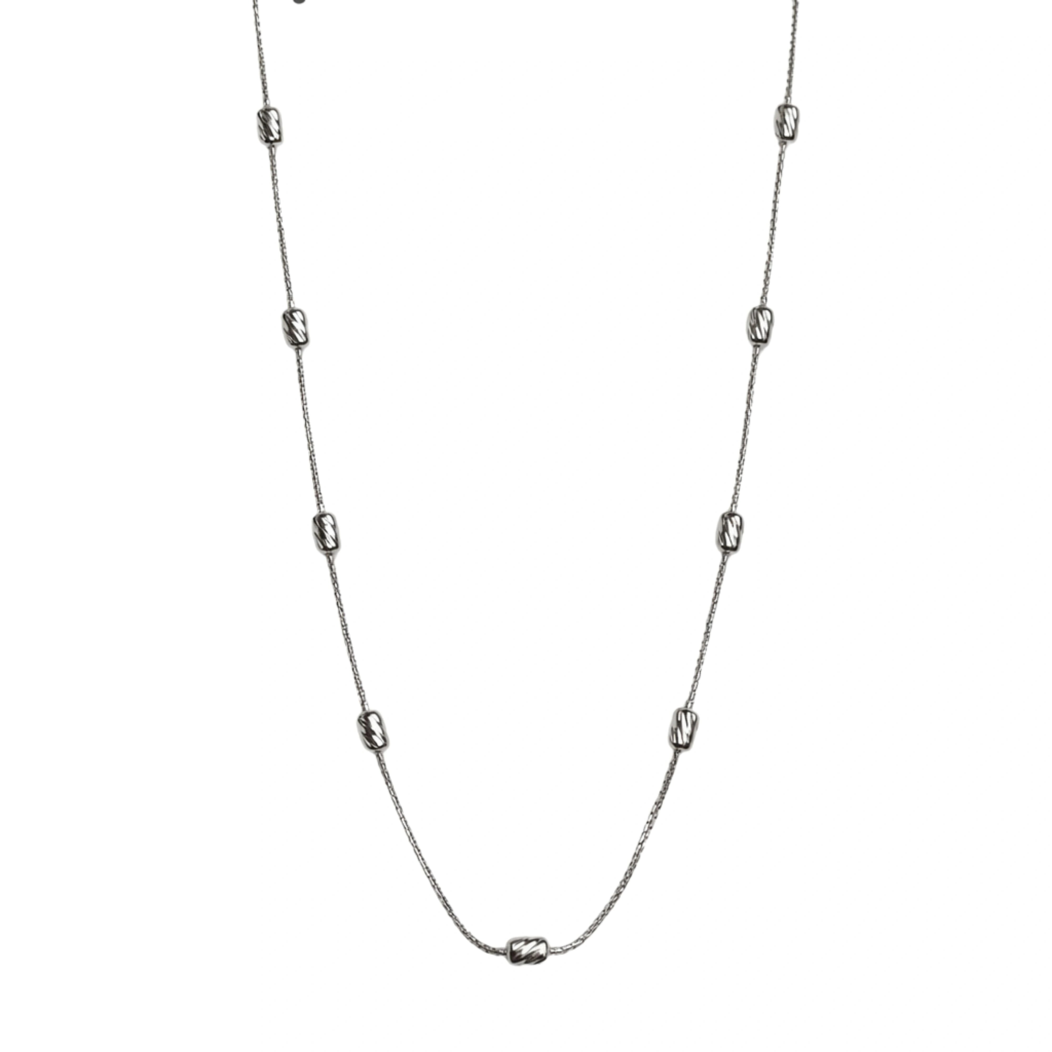 925 Sterling Silver Textured Barrel Bead Necklace