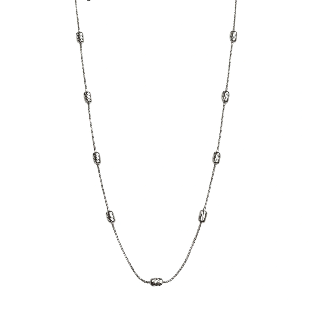 925 Sterling Silver Textured Barrel Bead Necklace