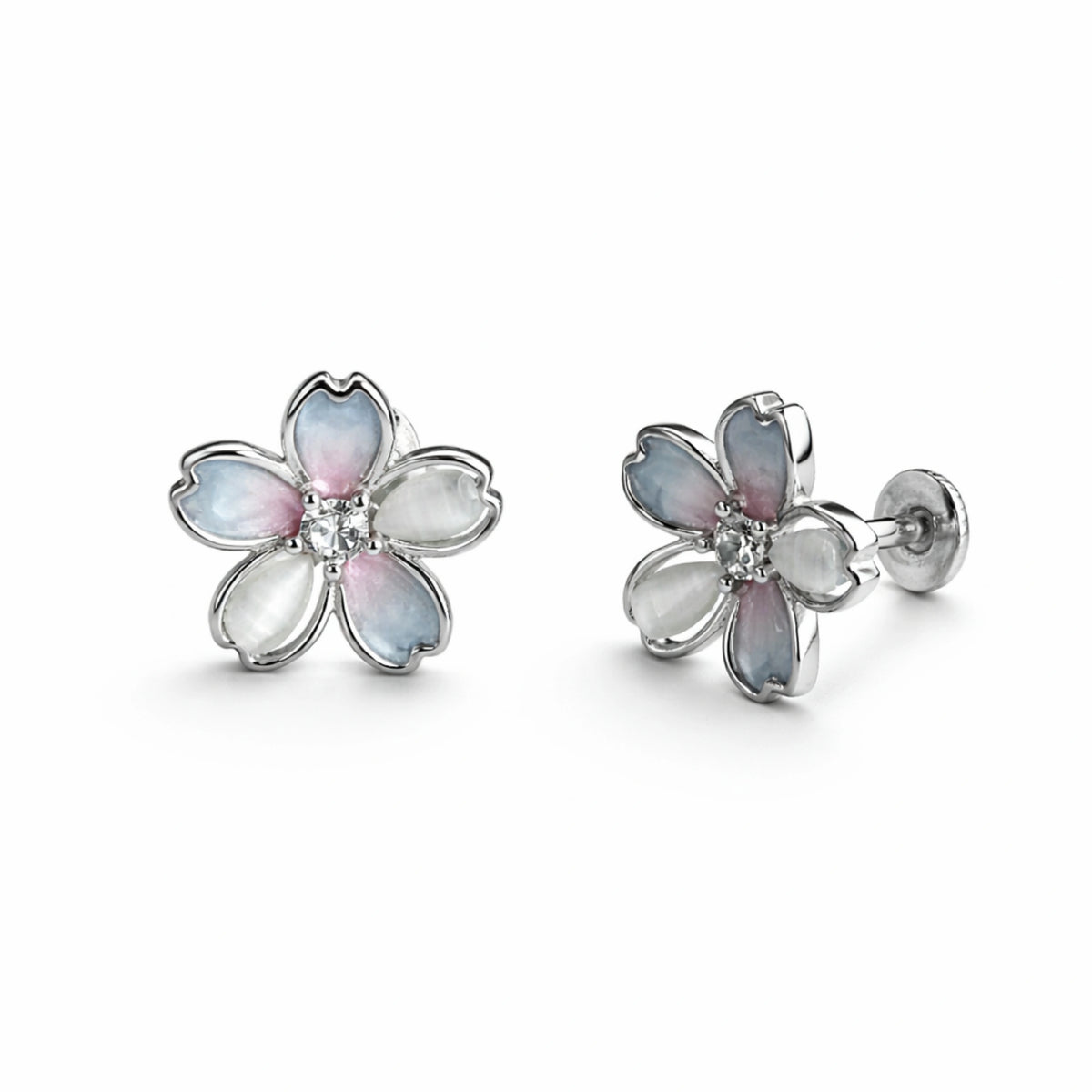 925 Sterling Silver Flower Stud Earrings for Women | Pastel Petal Design