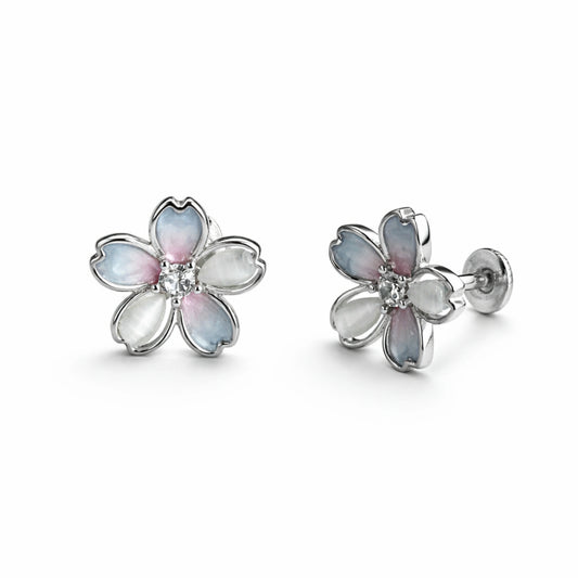 925 Sterling Silver Flower Stud Earrings for Women | Pastel Petal Design