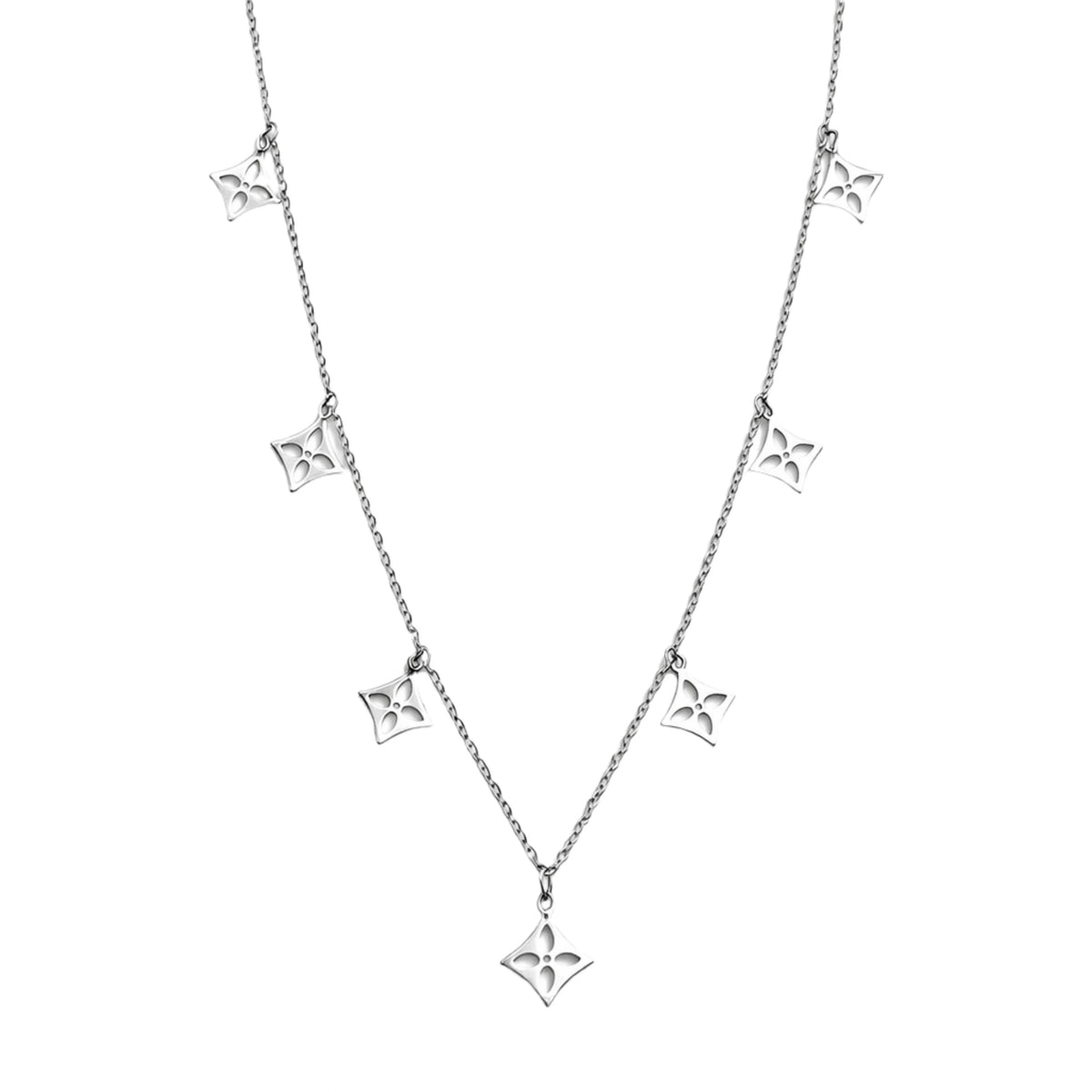 925 Sterling Silver Geometric Charm Station Necklace