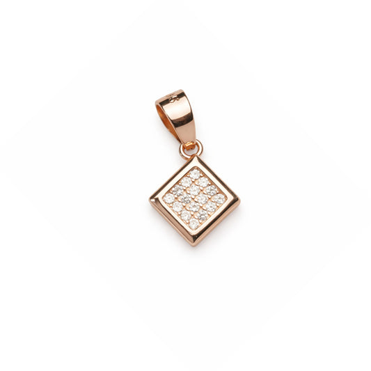925 Sterling Silver Rose Gold Square Pendant with Cubic Zirconia