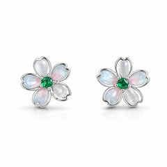 925 Sterling Silver Flower Stud Earrings with Green Stone