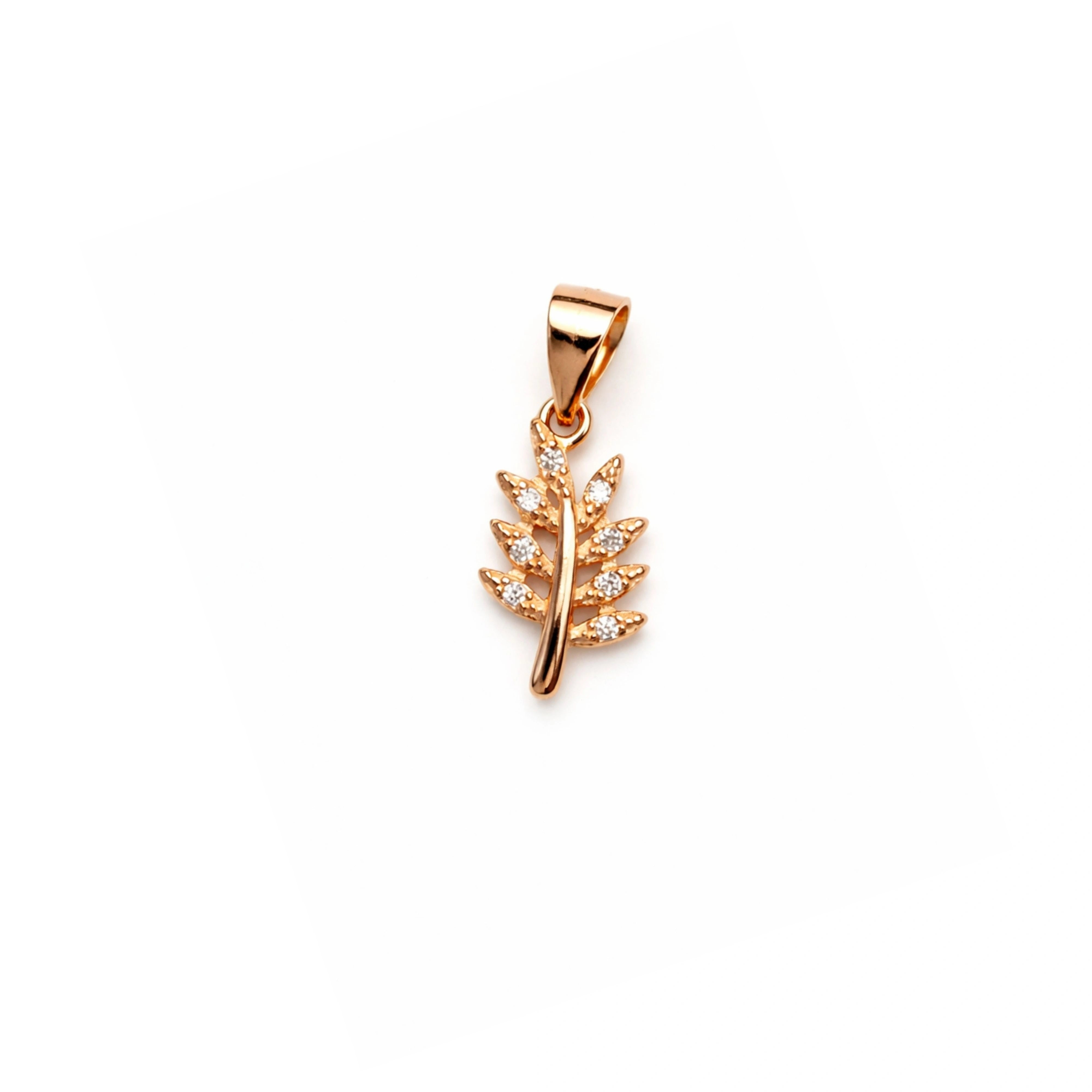 925 Sterling Silver Rose Gold Leaf Pendant with Cubic Zirconia