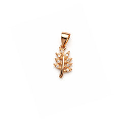 925 Sterling Silver Rose Gold Leaf Pendant with Cubic Zirconia