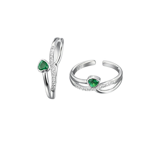925 Sterling Silver Pear Green Stone Adjustable Toe Ring