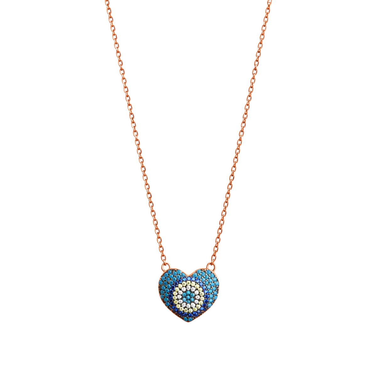 925 Sterling Silver Rose Gold Evil Eye Heart Pendant Necklace