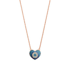 925 Sterling Silver Rose Gold Evil Eye Heart Pendant Necklace