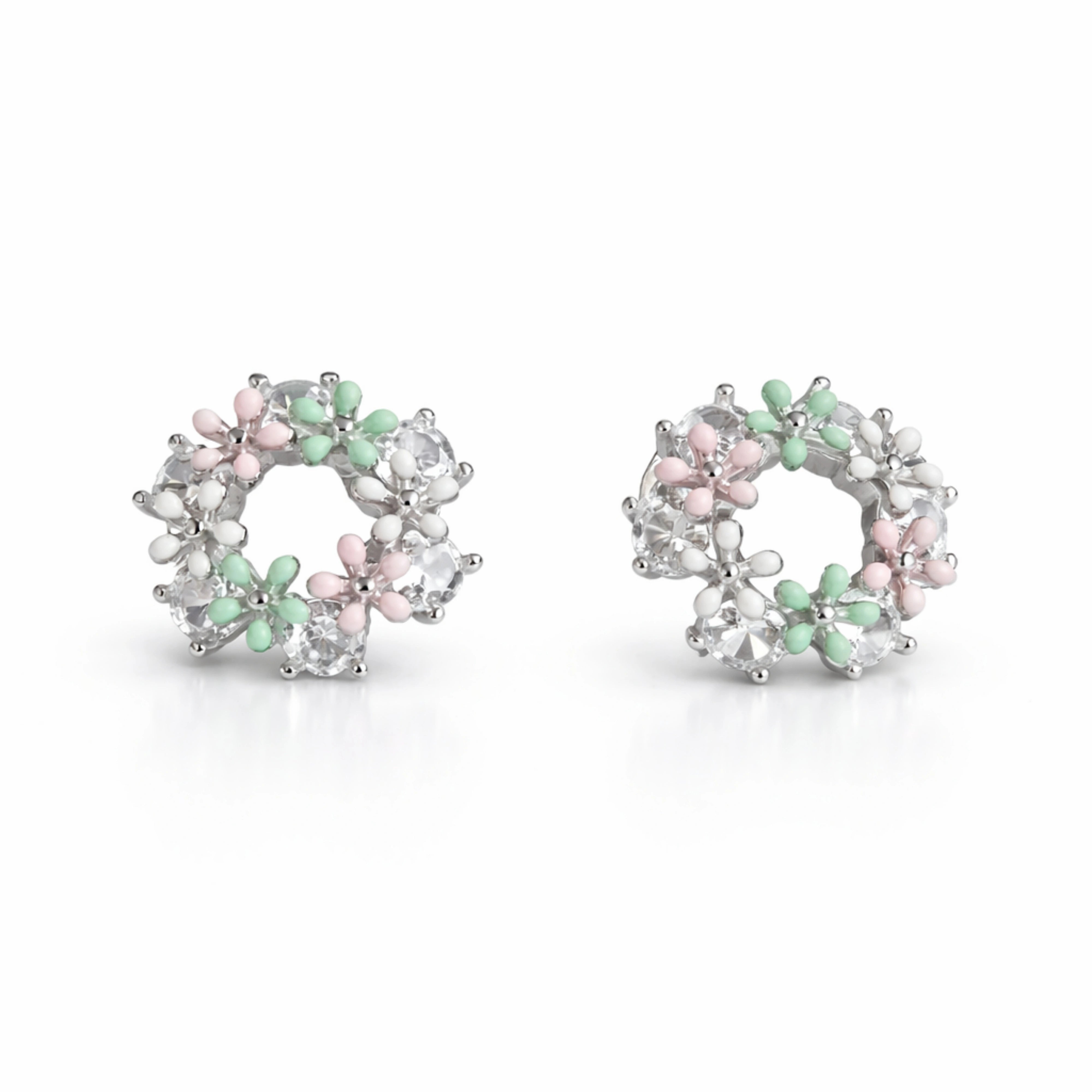 925 Sterling Silver Floral Wreath Stud Earrings