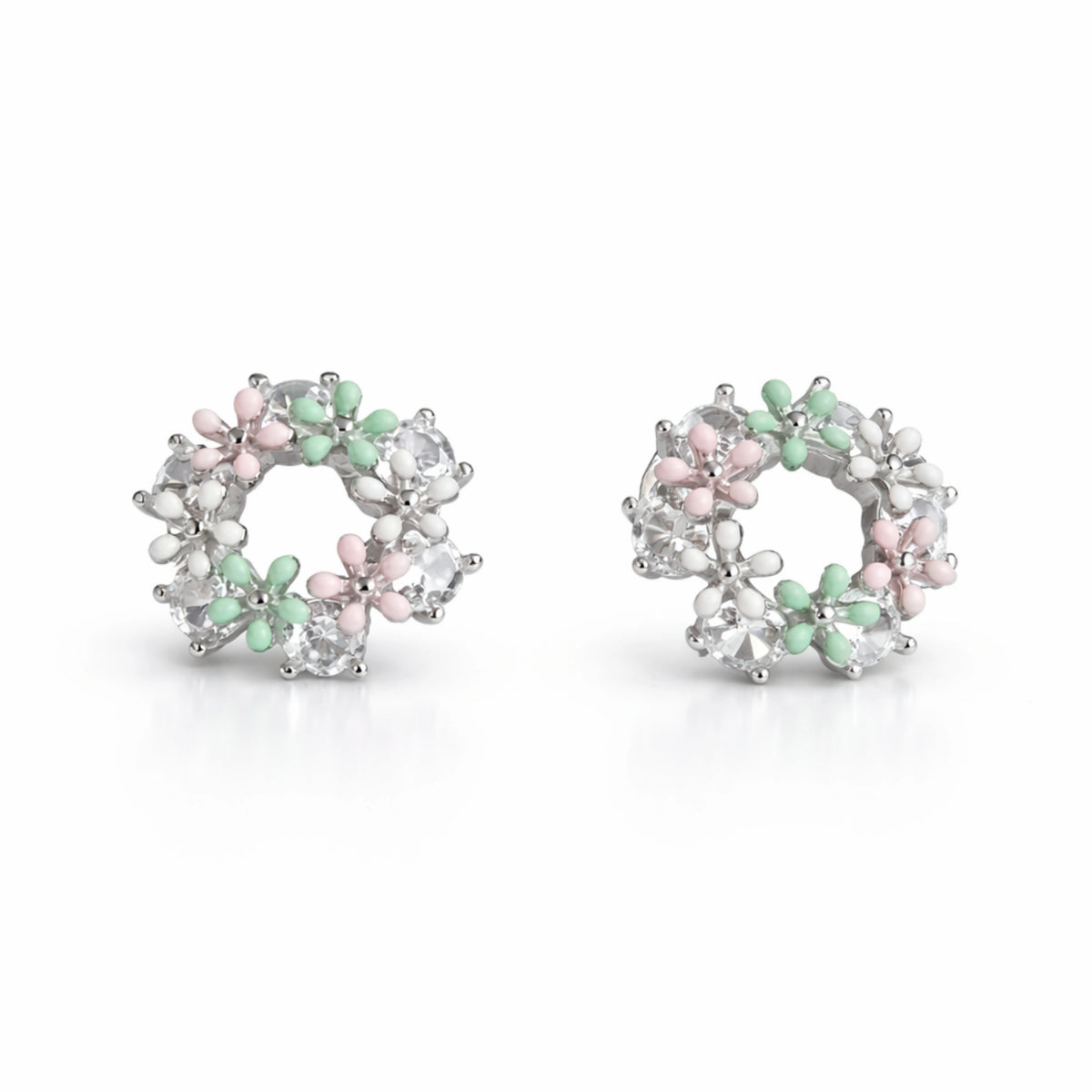 925 Sterling Silver Floral Wreath Stud Earrings