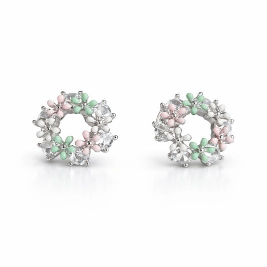 925 Sterling Silver Floral Wreath Stud Earrings