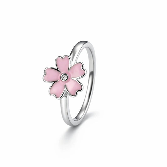 925 Sterling Silver Pink Floral Baby Ring