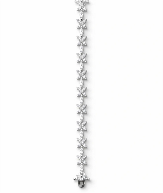 925 Sterling Silver Floral CZ Tennis Bracelet for Women