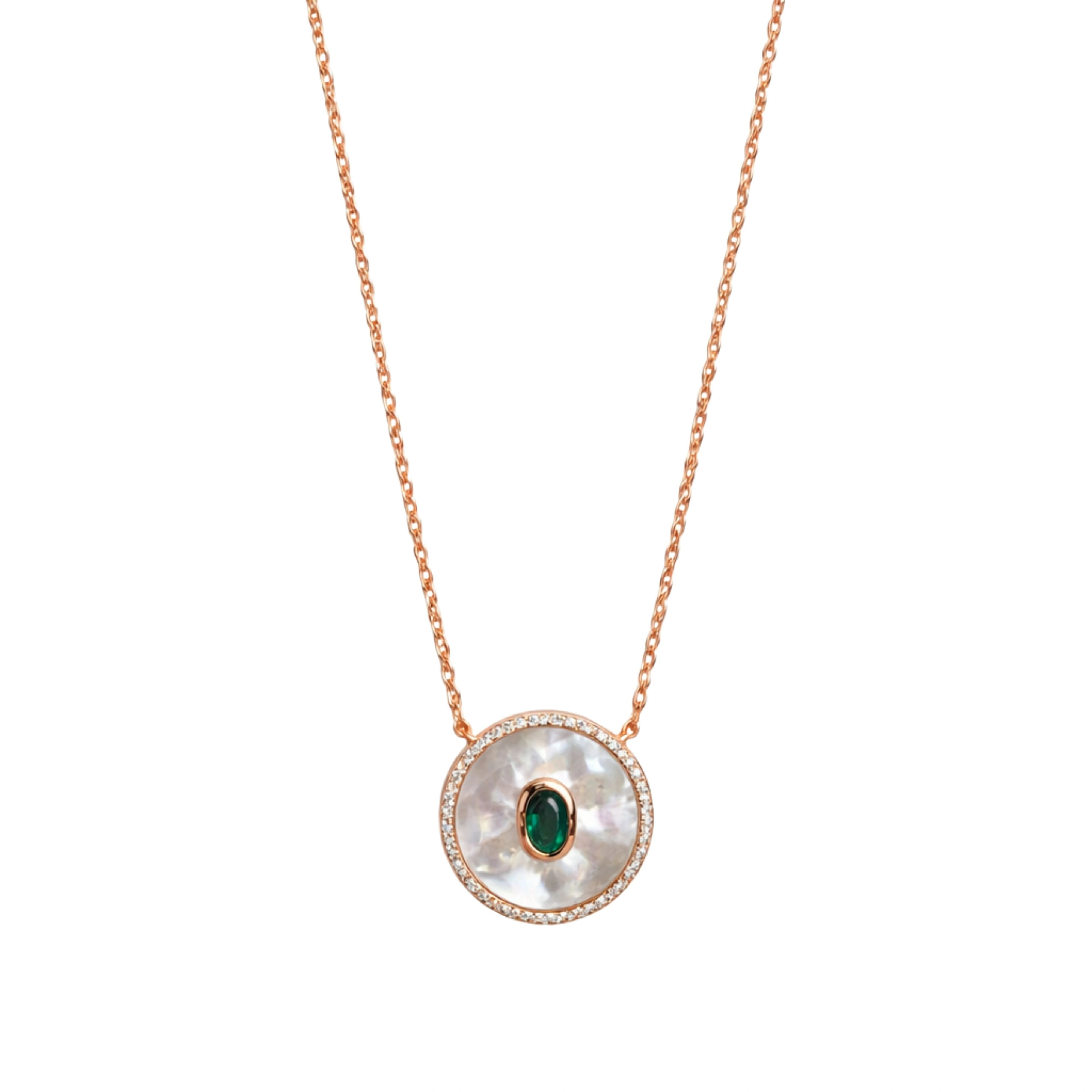 925 Sterling Silver Rose Gold Mother of Pearl Round Pendant Necklace
