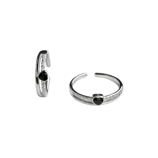 925 Sterling Silver Black Heart Adjustable Toe Ring