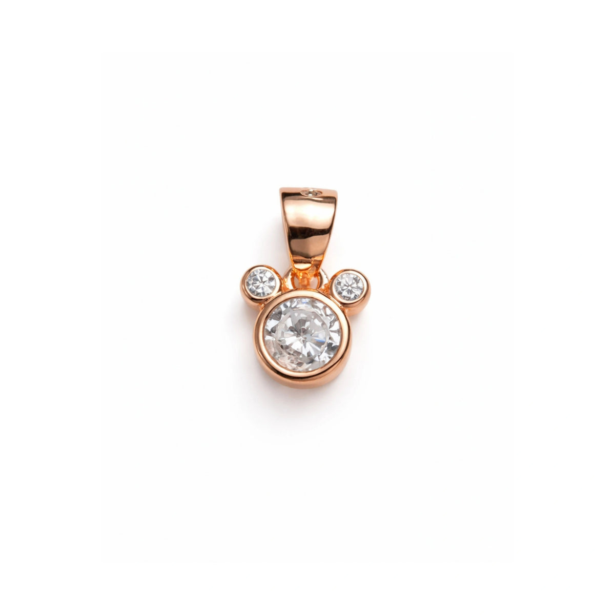 925 Sterling Silver Rose Gold Mickey Style Pendant with Cubic Zirconia