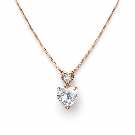 Rose Gold Double Heart Crystal Pendant Necklace
