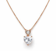 925 Silver Rose Gold Double Heart Crystal Pendant Necklace