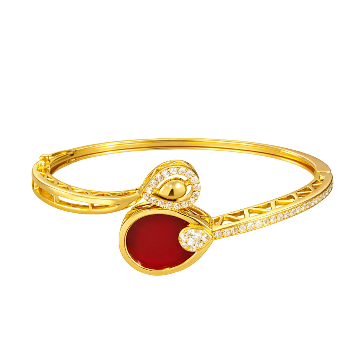 925 Sterling Silver Gold Plated Kada with Red Stone & CZ