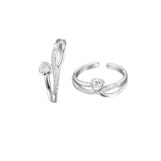 925 Sterling Silver Heart CZ Adjustable Toe Ring