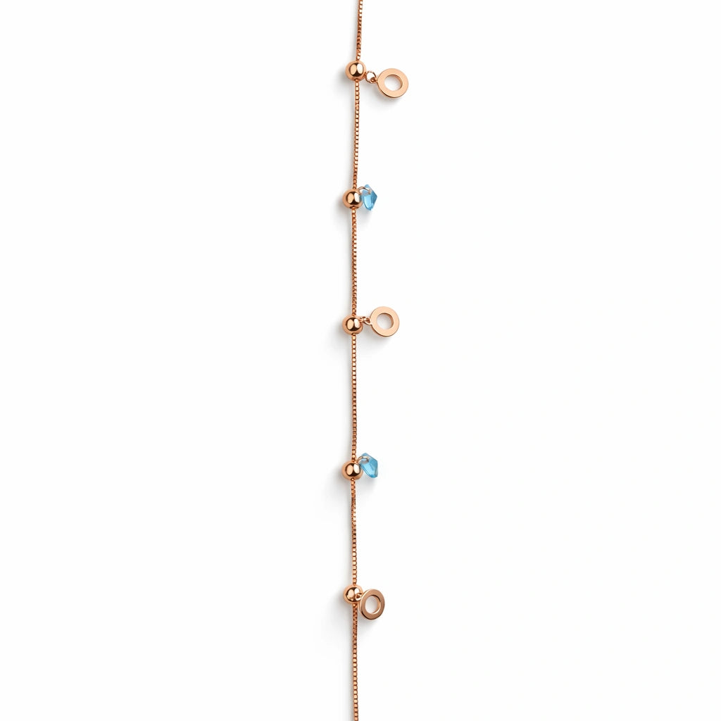 925 Sterling Silver Rose Gold Blue Crystal Charm Bracelet for Women