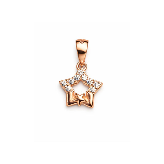 925 Sterling Silver Rose Gold Star Pendant with Cubic Zirconia