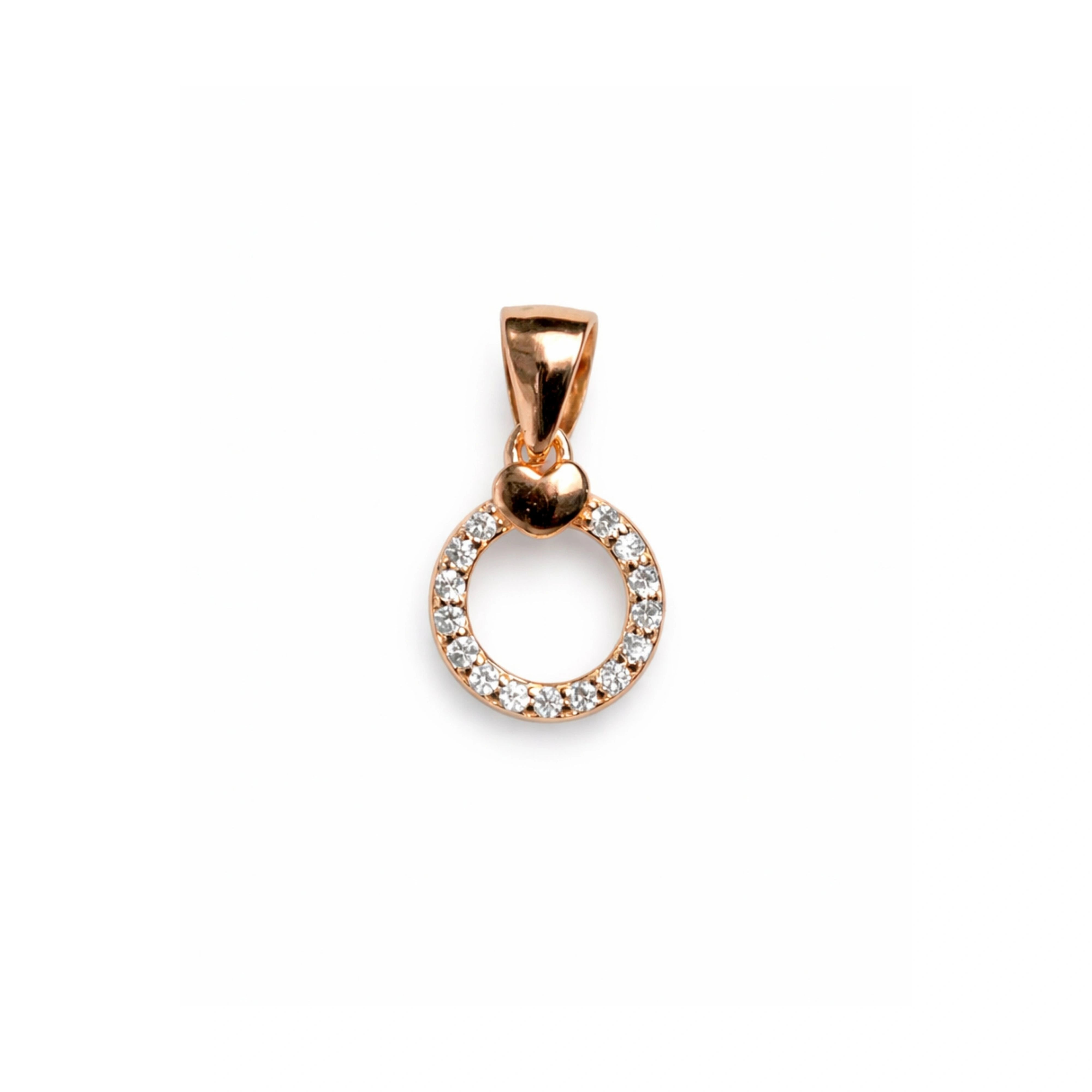 925 Sterling Silver Rose Gold Heart Circle Pendant with Cubic Zirconia