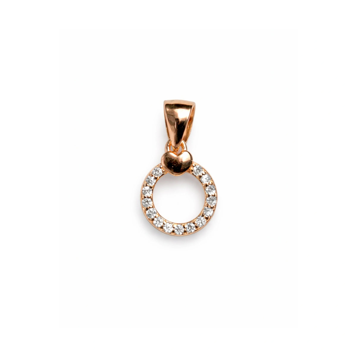 925 Sterling Silver Rose Gold Heart Circle Pendant with Cubic Zirconia