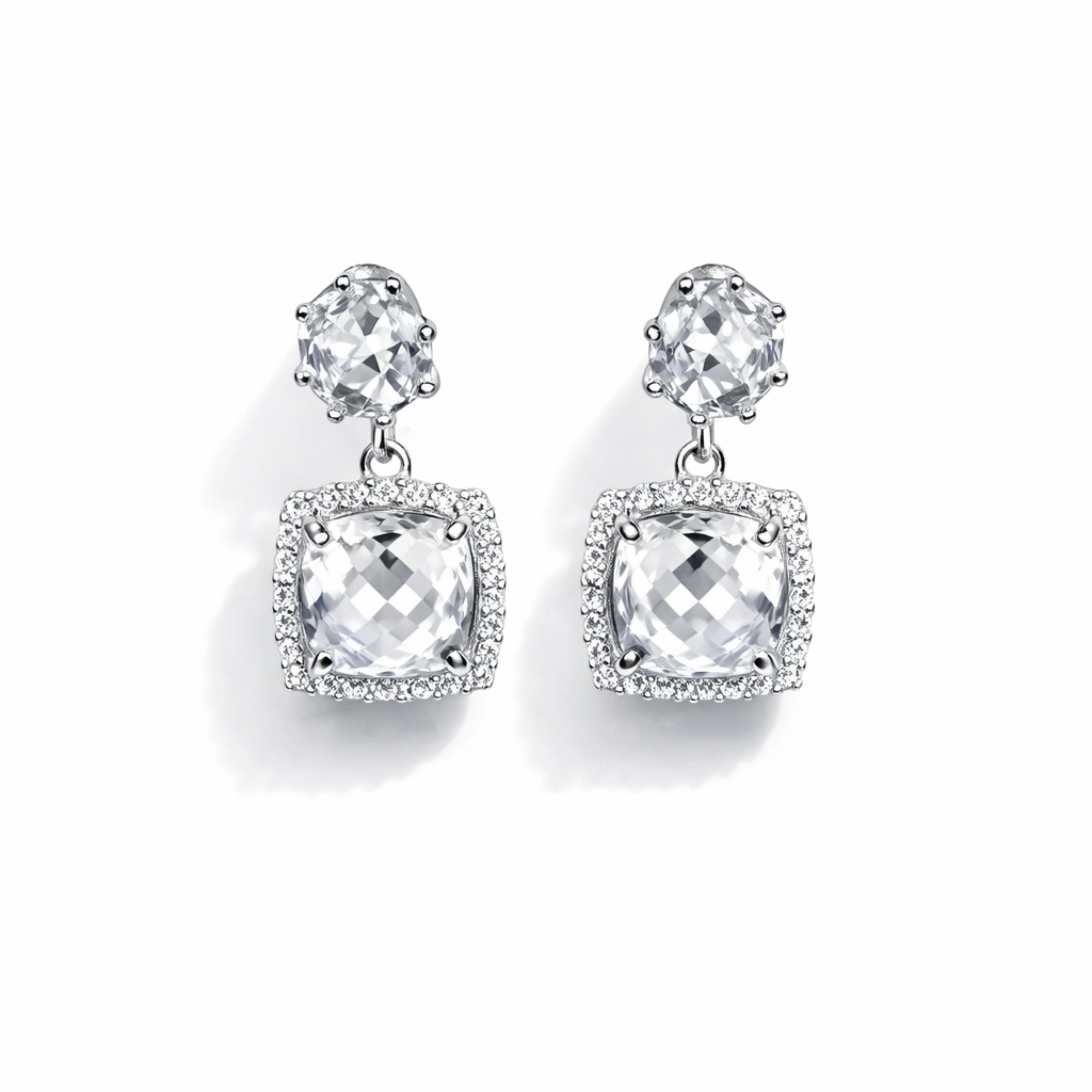 925 Sterling Silver Drop Earrings with Cubic Zirconia | Square Crystal Dangle Earrings for Women