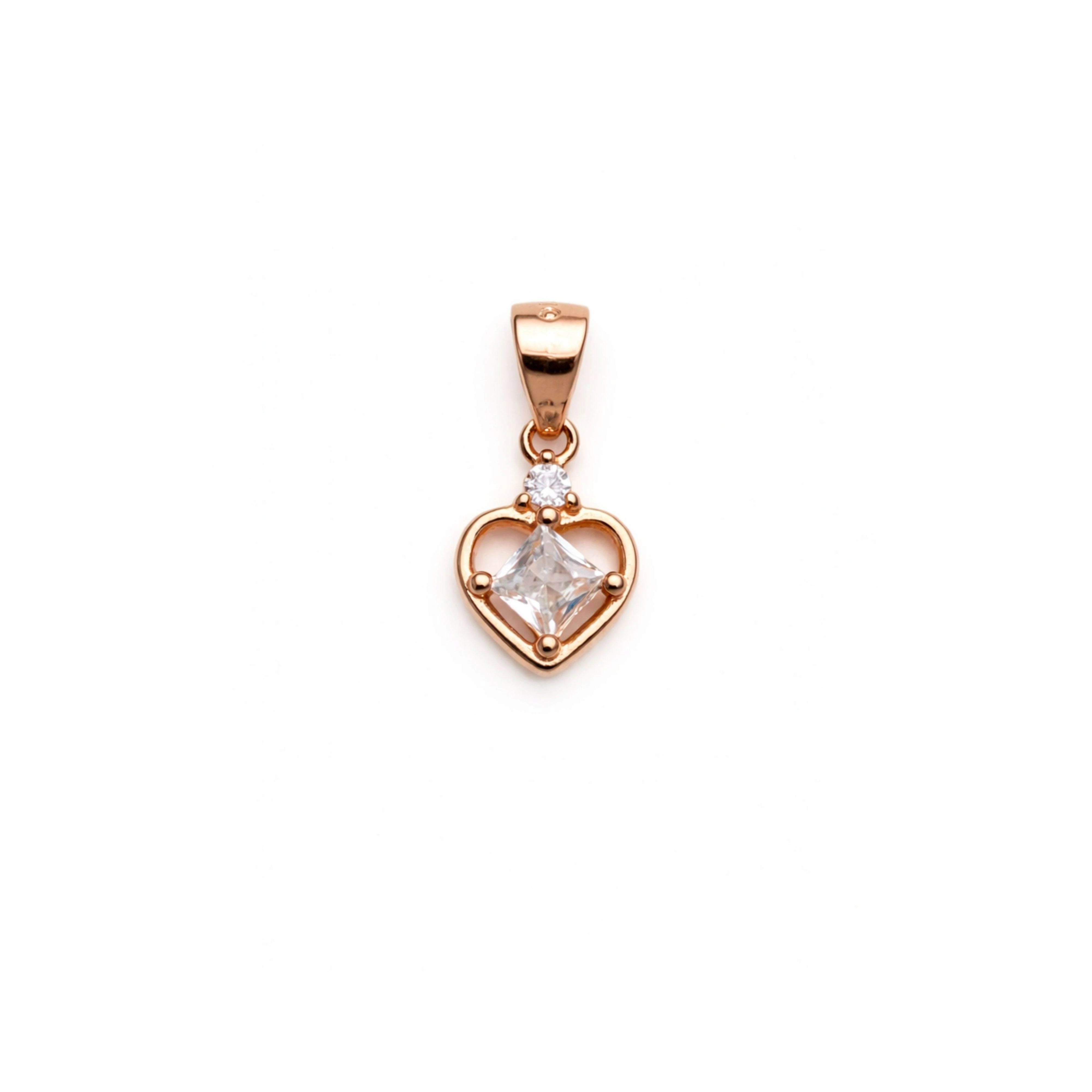 925 Sterling Silver Rose Gold Heart Pendant with Princess Cut Cubic Zirconia